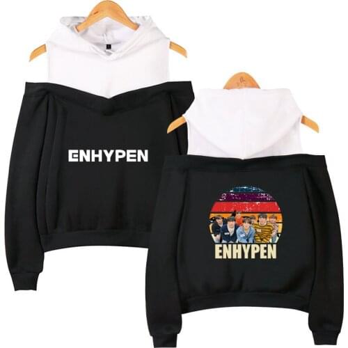 ENHYPEN KPOP 2D Printing Women popular Hooded Off-Shoulder Hoodies Sweatshirt