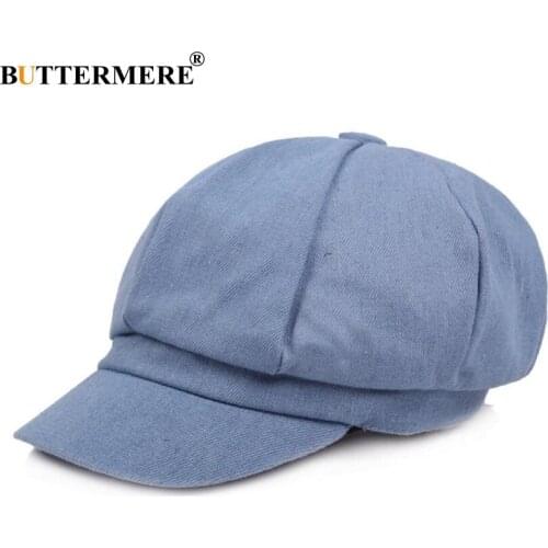 BUTTERMERE Newsboy Cap Women Denim Octagonal Cap Baker Boy Cap Hat Beret Female Spring Summer Cotton French Painter Hat