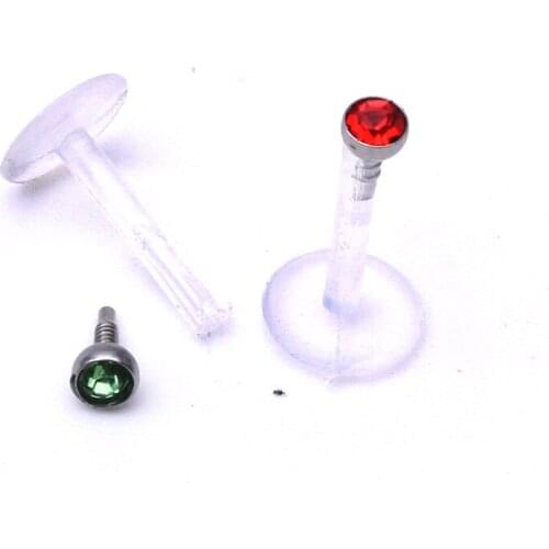 3pcs Free Shipping 16G/1.2 Flexible acrylic uv lip ring Colorful crystal labret ear tragus stud piercing Crystal Gem Rhinestone