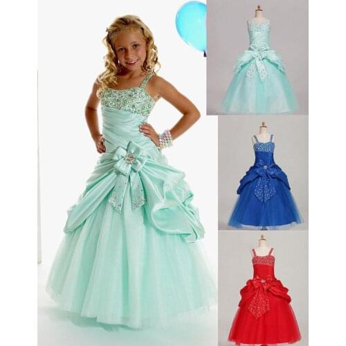 Lovely Green Blue Red Pink Straps Flower Girl Dress Girls Pageant Dresses Birthday Dresses Girls Skirt Custom