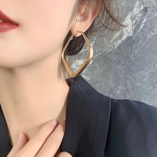 Lifefontier Vintage Geometric Square Hoop Earrings for Women Gold Silver Color Big Hoop Earrings Korean Fashion Jewelry 2021
