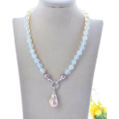 MTC·STAR Z11027 18" 26mm Faceted Opal lavender Edison Pearl Pink Pendant Necklace CZ