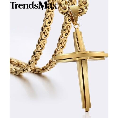Cool Cross Pendant Necklace For Men Stainless Steel Byzantine Chain Necklaces Gold Black 2018 Fashion Men Jewelry KPM82