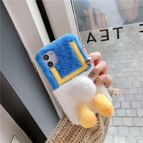 3D Cute Cartoon Duck Winter Plush Phone Case For iPhone 12 MINI 11 13 Pro Max X XS XR SE 8 7 6 6S Plus Soft Silicone Back Cover