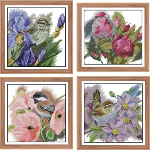 Joy Sunday Patterned Cross Stitch Kit Birds and Flowers DMC DIY Handmade Embroidery Count Cross Stitch Kit Decorative Painting