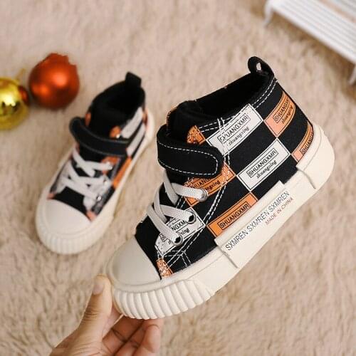 New Kids Casual High-top Sneakers Boys Girls Patch Pattern Sport Shoes Autumn Winter Warm Cotton Canvas Shoes