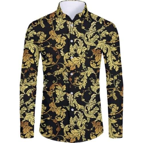 Golden Brown Leaves New Long-sleeved Shirt 3d-printed Baroque Trendy And Vogue Casual Fall Men/women Plus Size Button Shirt IFPD