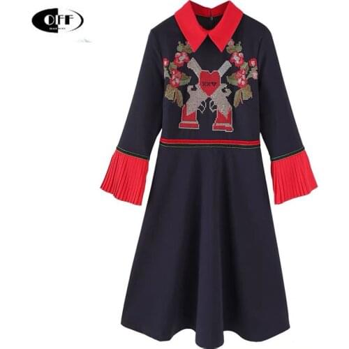 Autumn Winter Christmas Midi Dress Elegant Vintage Flare Sleeve Chic Elegant Flower Traf High Waist Women Dresses Vestidos Mujer