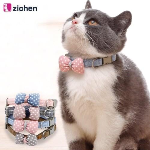 Zichen Pet Cat Collar Dog Collar Adjustable Polka Dot Bow Nylon Durable Small Dog Cat Necklace For Small Medium Dog Collar S M