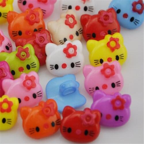 50 pcs 14mm Plastic Childrens clothing Cat Button/Sewing lots Mix PT45