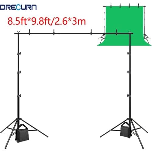 DRECURN 2.6*3m Adjustable Background Stand Support System Photo Studio Photography Green Screen Backdrops Stand With Bags Kit