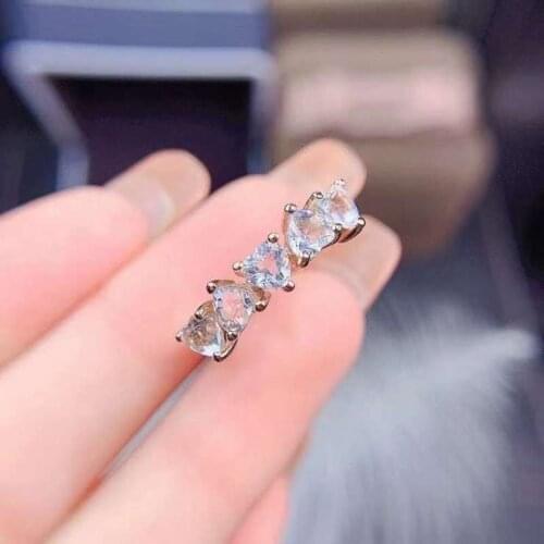 Luxury Female Natural Aquamarine Stone Ring Real 925 Sterling Silver Engagement Ring Wedding Rings for Women