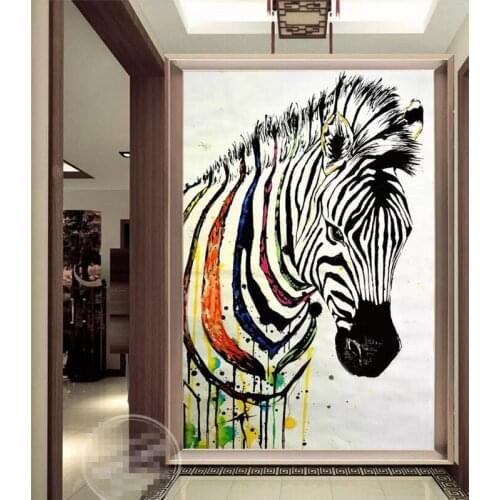 Hand-painted watercolor zebra porch background wall professional production mural factory wholesale wallpaper mural photo wall