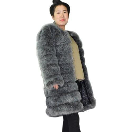 Savabien Long Faux Fur Coat 2019 Winter Streetwear Women Fake Fur Jacket Silver Fox Long Sleeve Thick Warm Festival Female Coats