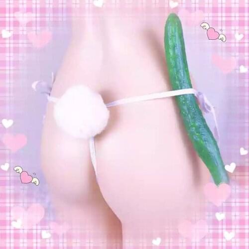 Sexy Cute Bunny Tail Fur Ball G-string Panties T-back Womens Underwear Cosplay Exotic Apparel White Pink Black