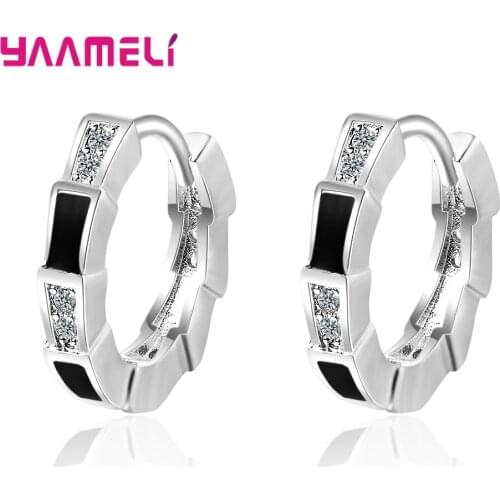 Simple 925 Sterling Silver Hoops Earrings CZ Zircon Classic Charming Earrings Hoops Wedding Engagement Jewelry Bijoux