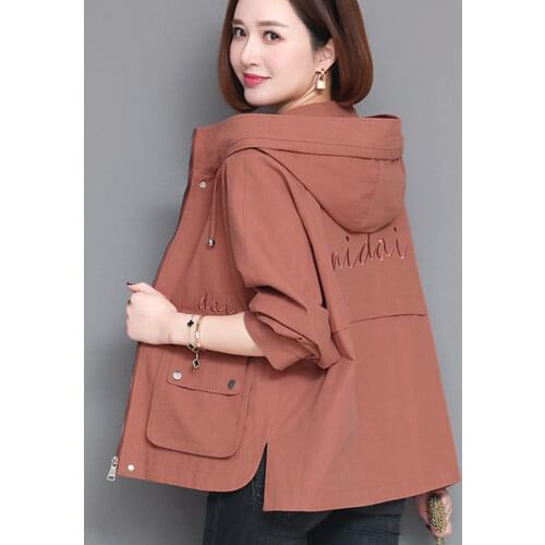 Spring Autumn Womens Coat Plus Size Hooded Jacket Long Sleeve Zipper Pockets Casual Windbreaker Basic Jackets Short Outerwear