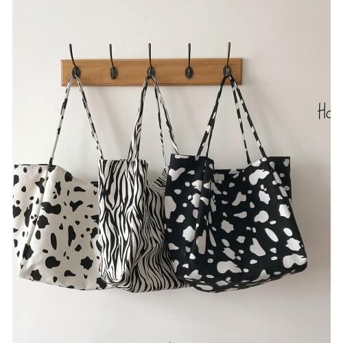 Fashion Animal Pattern Handbag Women Cow Milk Shopping Shoulder Bag Reusable Large Capacity Casual Daily Totes