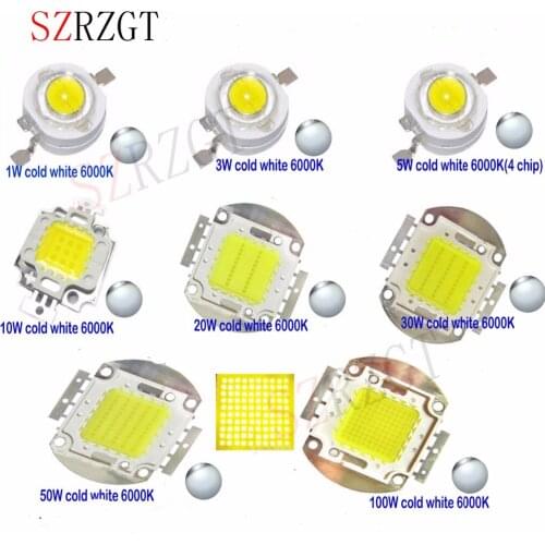 High Power LED Chip SMD 1W 3W 5W 10W 20W 30W 50W 100W White 3000K 4000K 6000K Lamp Light Beads Diode