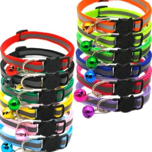 Reflective Strip Pet Cat Collar With Bell Cat Head Safety Buckle Collar Adjustable Buckle Dog Collar Pet Supplies Accessories