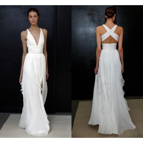 Vintage Beach Wedding Dresses Greek Goddess Simple Brides Wear Sale Cheap Long Pleated Split Full Length Skirt Bohemian Boho