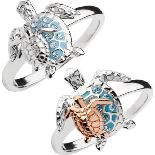 WANGAIYAO blue sea turtle ring woman craftsmanship gem Valentines day gift ring student