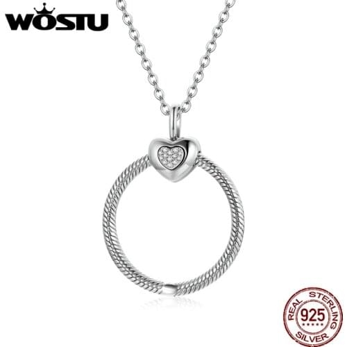 WOSTU 925 Sterling Silver Necklace Elegant Pearl Ball Long Chain Link Necklace For Women Fashion Jewelry CTN228