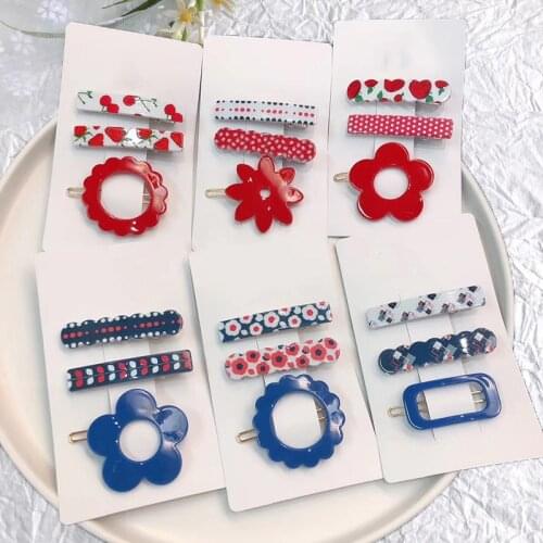 Korean Fashion Cherry Flower Girl Cute Little Hairpin Red Blue Frog Button Children Adult Banger Hair Alligator Clips