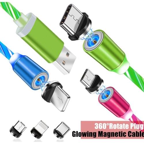 LED Glowing Light Magnetic Charging Cord Pink Charger Cable For Xiaomi CC9 Pro Note 10 iPhone X 11 Pro Coolpad 3 Plus OPPO A11