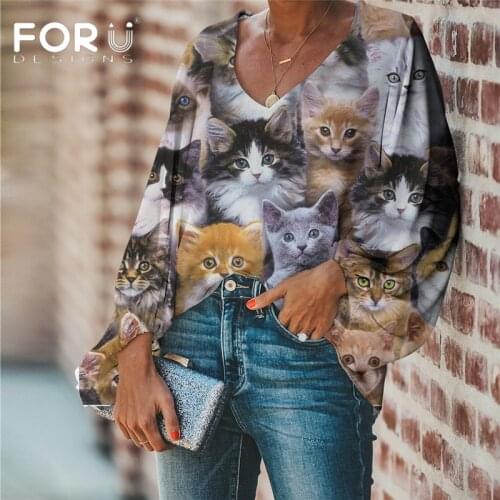 FORUDESIGNS Blouse Women Cute 3D Cat Printing Womens Tops and Blouses Plus Size Shirts 2020 Ladies Clothes