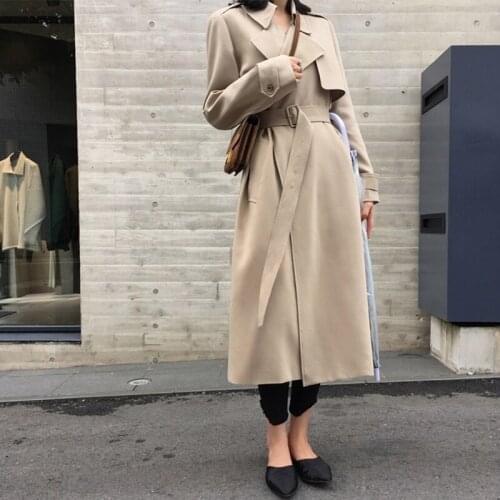 Spring Autumn Female Black Trench Coat Casual High Street Loose Beige Long Windbreaker With Belt 2021 Plus Size Women Clothes
