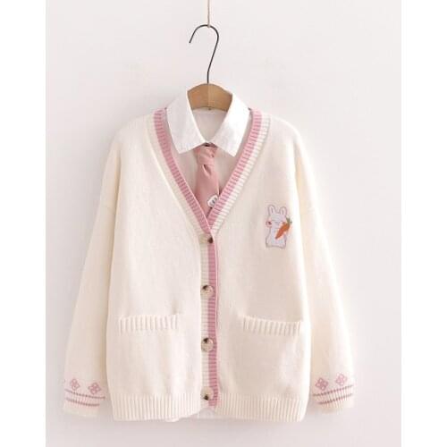 Women Sweater Anime Maid Cosplay Costume Lolita Japanese School Uniform Knitting Cardigan Women Girl Rabbit Outwear