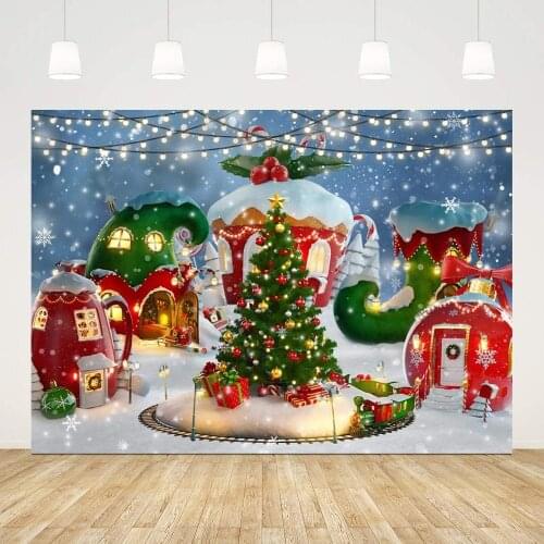 Winter Christmas Santa Claus Backdrop Snowman Snowy Xmas Tree Photography Background Baby Shower Decor Xmas Photo Booth Props