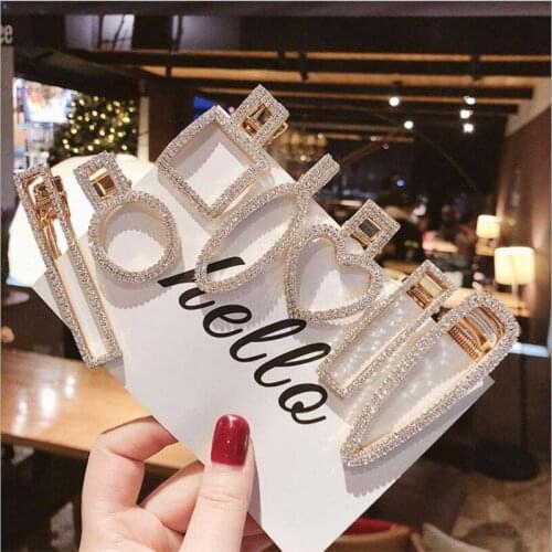 1PCS Fashion Crystal Hairpins Heart Round Hair Clip for Women Girls Rhinestones Headwear BB Clips Barrette Hair Accessories