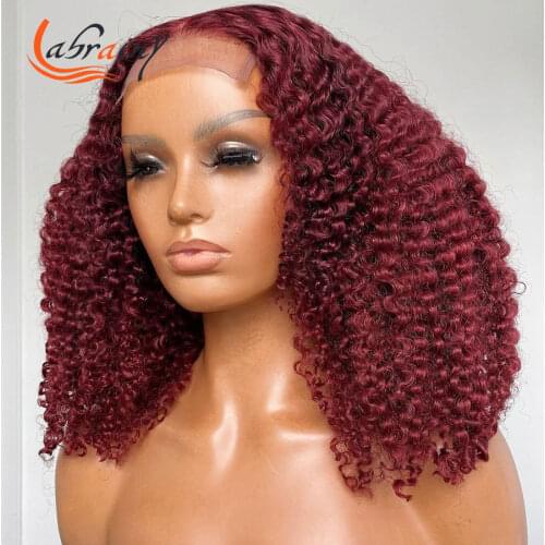 13x6 Burgundy HD Lace Front Human Hair Wigs Bob Kinky Curly Red Lace Frontal Wigs Full 99J Pre Plucked Woman Deep Wave Pixie
