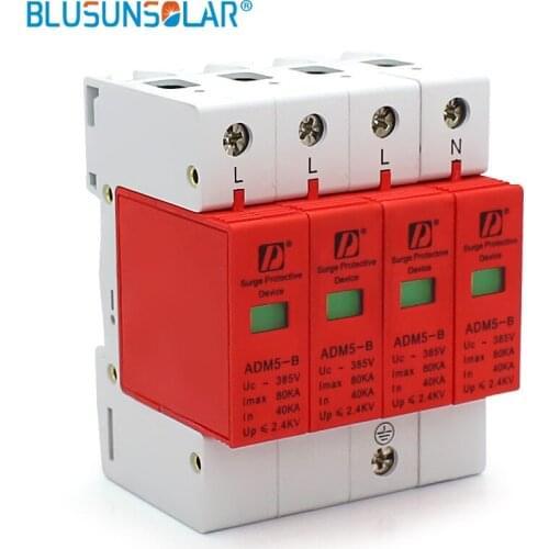 2 pieces / lot Din Rail 35mm Lightning Surge Protector 4P (3P+N) 80KA 385V Power Surge Protective Device for Home Power System