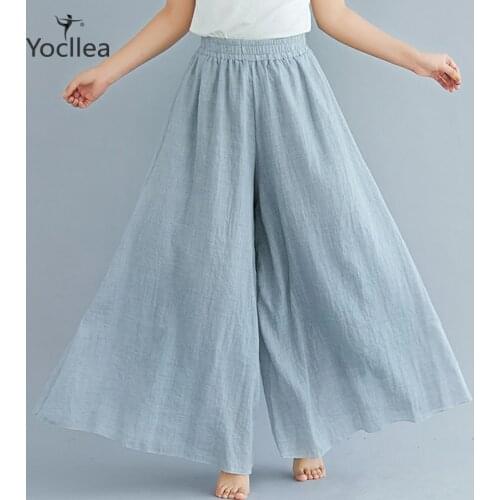 2020 Summer skirt Pants Mori girl Retro plus size Cotton Linen Wide Leg Pants casual trouser Hig waist Bohemian Holiday Pants