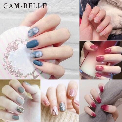 GAM-BELLE 24Pcs Cute Fruit Flower Dot Pattern Fake Nails Spring Summer Designs Artificial Short Beauty False Nails with Glue