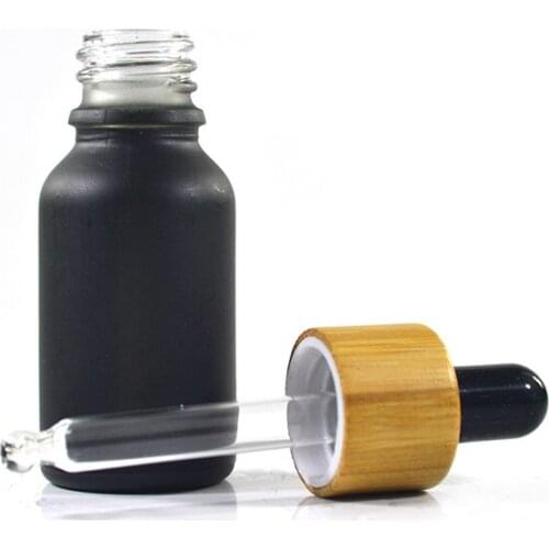 468pcs*15ml bamboo cap essential oil bottle glass with glass dropper bottle Matte black white Bamboo cosmetic packing