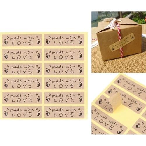 60pcs Creative DIY Made With Love Kraft Sealing Stickers Paper Crafts Hand Made Labels Packaging Point Sticker