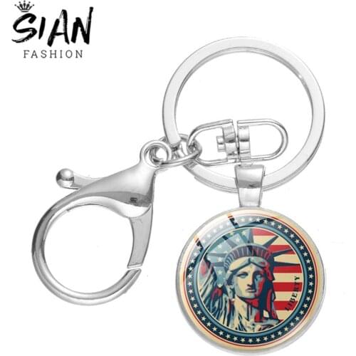 SIAN New York Statue of Liberty Keychains Statue of Liberty Art Photo Glass Dome Lobster Buckle Key Chain Silver Color Keyrings