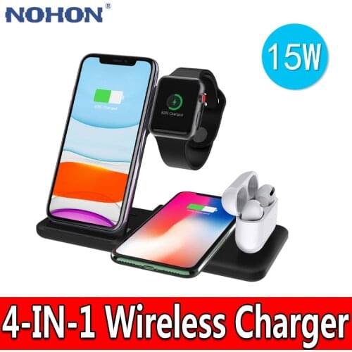 NOHON Qi Wireless Charger Fast Charging For iPhone 12 11 Pro X XS XR Apple Watch AirPods Dock Station 15W 4 IN 1 Phone Holder