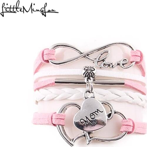 Little MingLou Infinity love mom Bracelet double love mom Charm leather wrap bracelets & bangles for women jewelry mom gifts