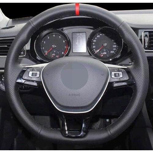 DIY Black Non-slip Faux Leather Steering Wheel Cover For Volkswagen VW Golf 7 Mk7 New Polo Jetta Passat B8 Tiguan Sharan Touran