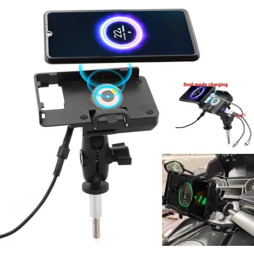 Motorcycle mobile phone holder 2 in 1 wireless/USB fast charger mount For BMW K1600 K1600GTL R1200RT R1200RT LC R1250RT