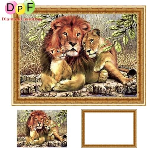 DPF with Frame Diamond painting Cross Stitch kits lion Round full diamond Mosaic Diamond Embroidery Needlework home decor crafts