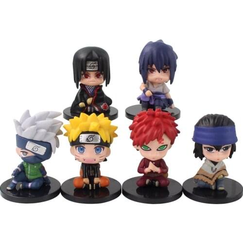 6pcs/Set 6cm Naruto Shippuden Anime Kakashi Gaara Uchiha Itachi Sasuke Kawaii Sit Down Action Figure Model Toys Gift Brinquedos