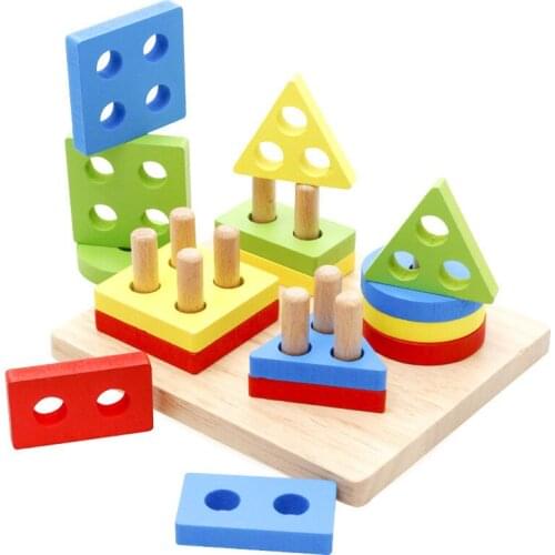 Montessori Toys Educational Early Learning Geometric Shapes Matching Games Wooden Toy for Children Exercise Hands-on ability
