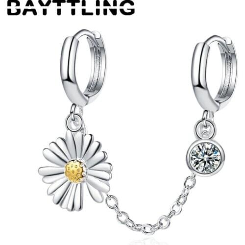 BAYTTLING 925 Sterling Silver Exquisite Chrysanthemum Earrings Zircon Pendant Earrings For Women Fashion Christmas Gift Jewelry