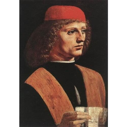 Classic Portrait Art on Canvas Oil Painting for Office Home Decor Portrait of a Musician by Leonardo Da Vinci Painting Handmade